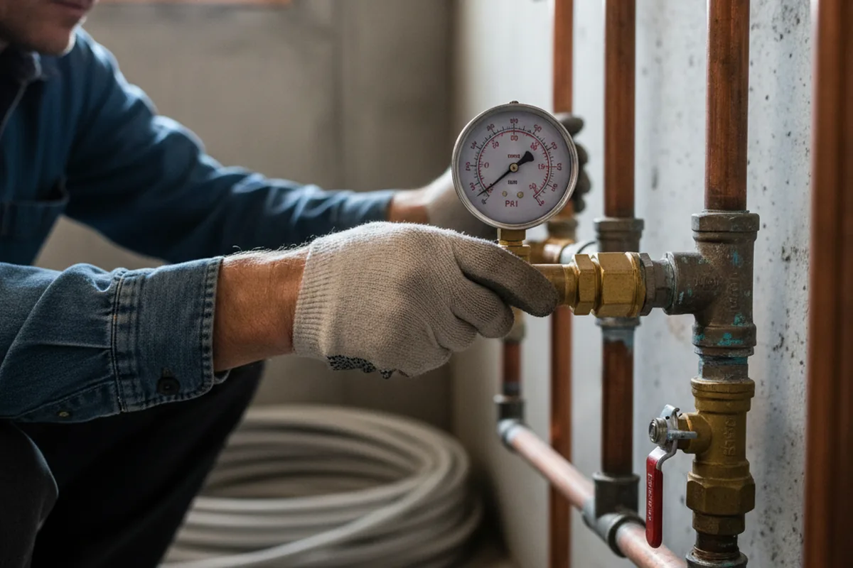 Pressure testing a repaired line during Water Line Repair in Mount Bethel